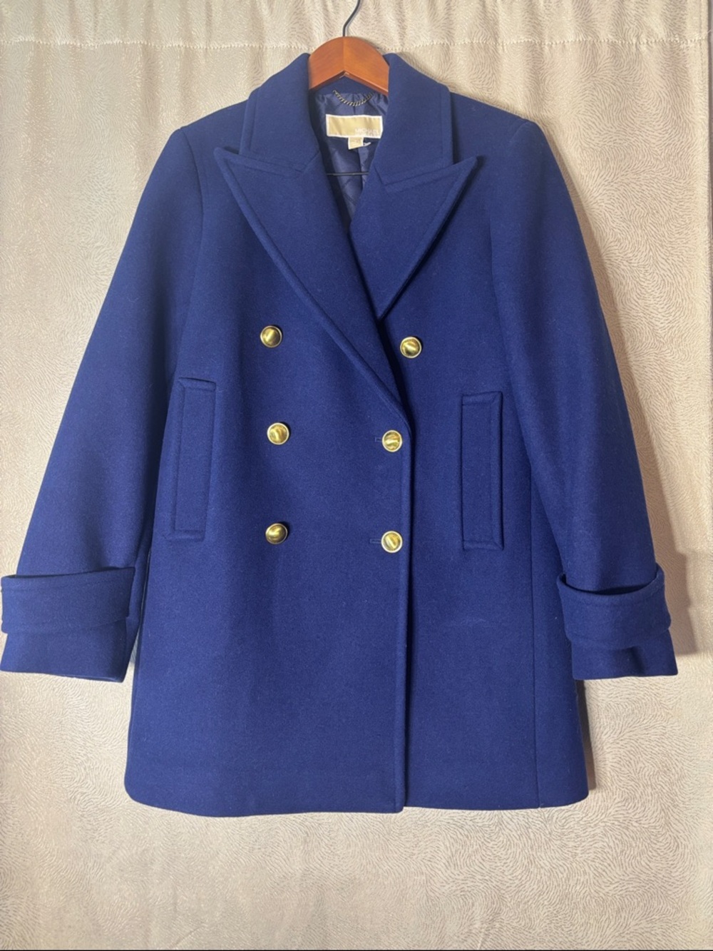Michael Kors Wool Blend Double-Breasted Navy Peacoat 0171